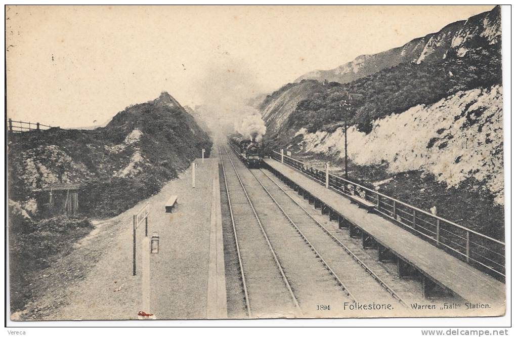 ANGLETERRE- FOLFESTONE- WARREN " HALT" STATION-Theme Chemin De Fer   SUP RARE - Folkestone