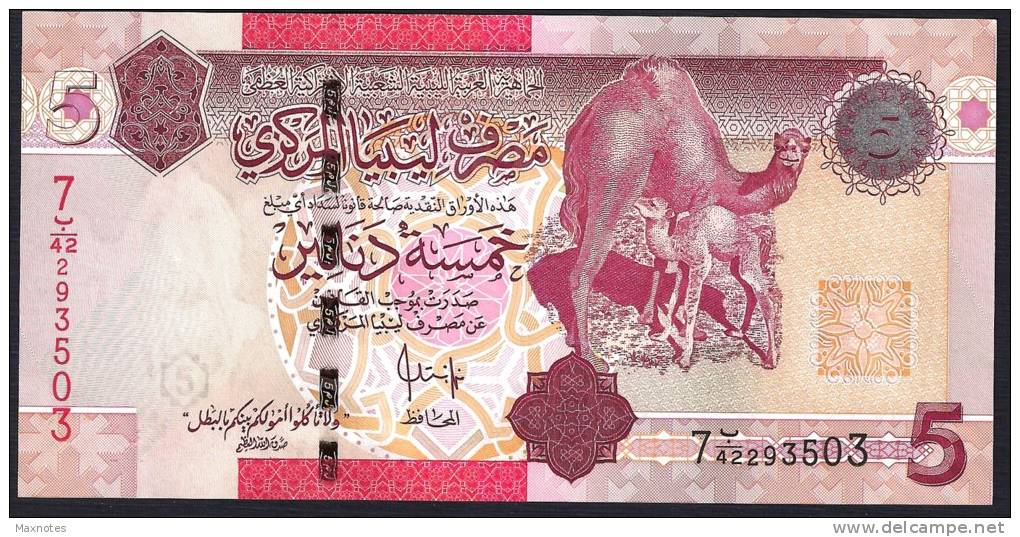 LIBIA (LIBYA) :  5 Dinar – P69 - UNC - Libya