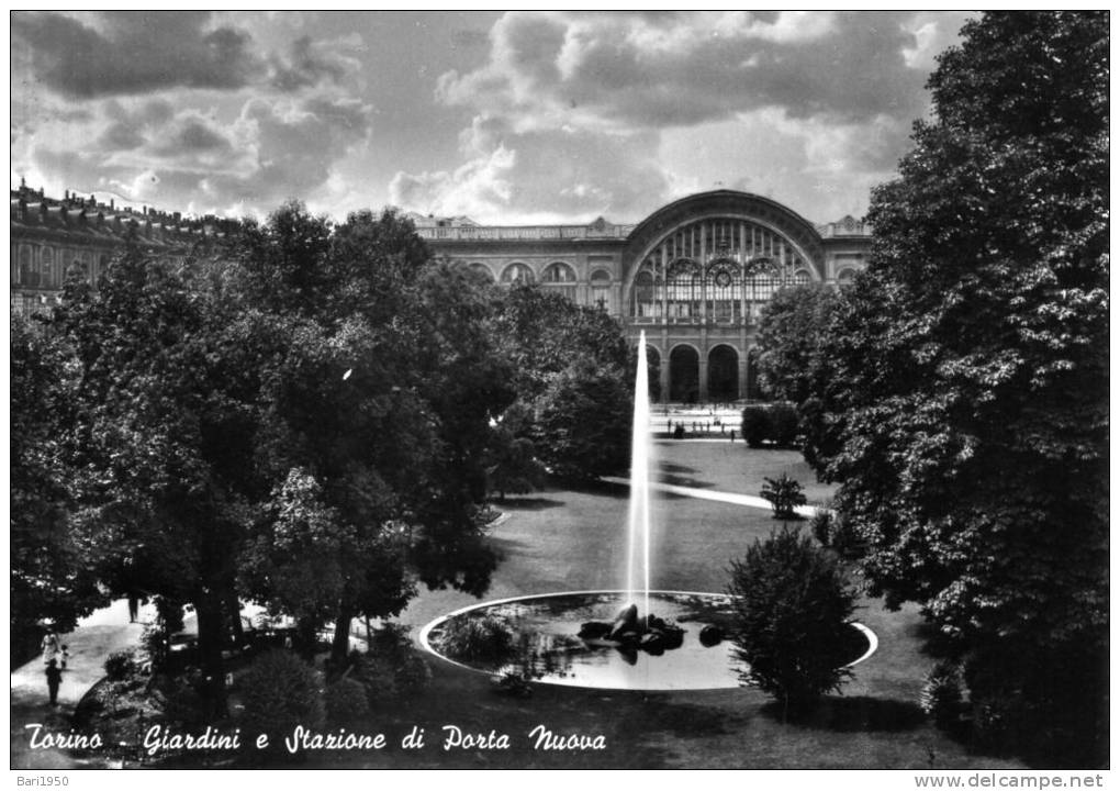 Bellissima Cartolina Anni 50  " Torino - Giardini E Stazione Di Porta Nuova " - Stazione Porta Nuova