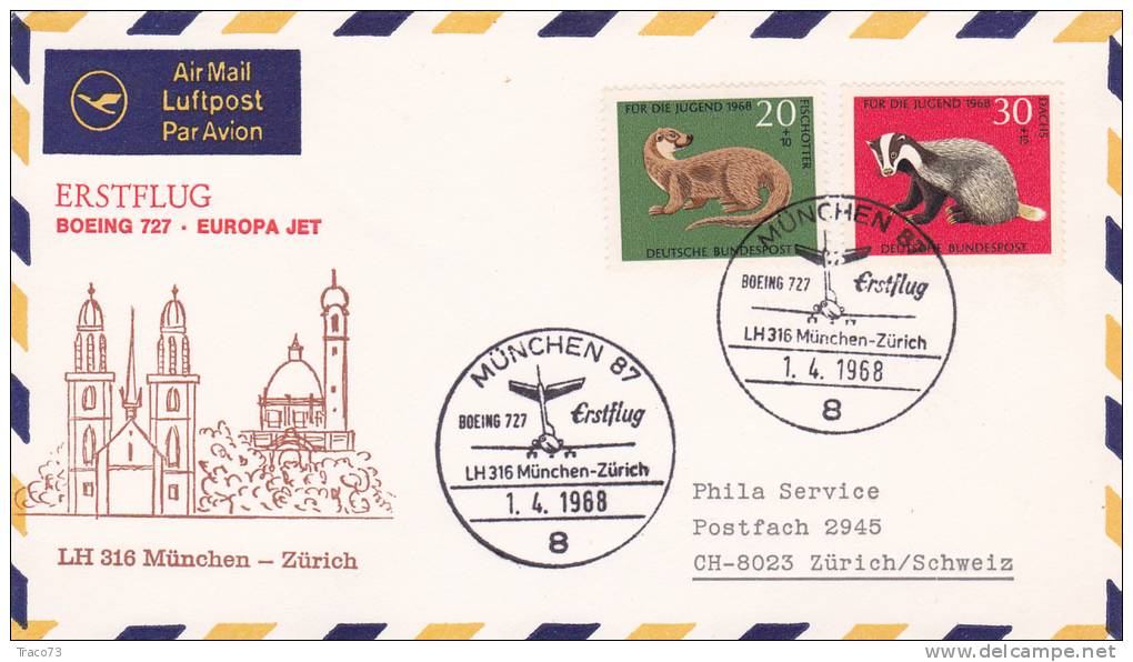 MUNCHEN  /  Cover _ Lettera  - ERSTFLUG - Boeing 727 - Europa Jet - First Flight Covers