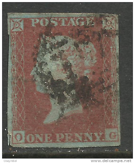 GB 1841 QV 1d PENNY RED IMPERF BLUED PAPER ( O & G ) USED STAMP WMK 2.( E561 ) - Oblitérés