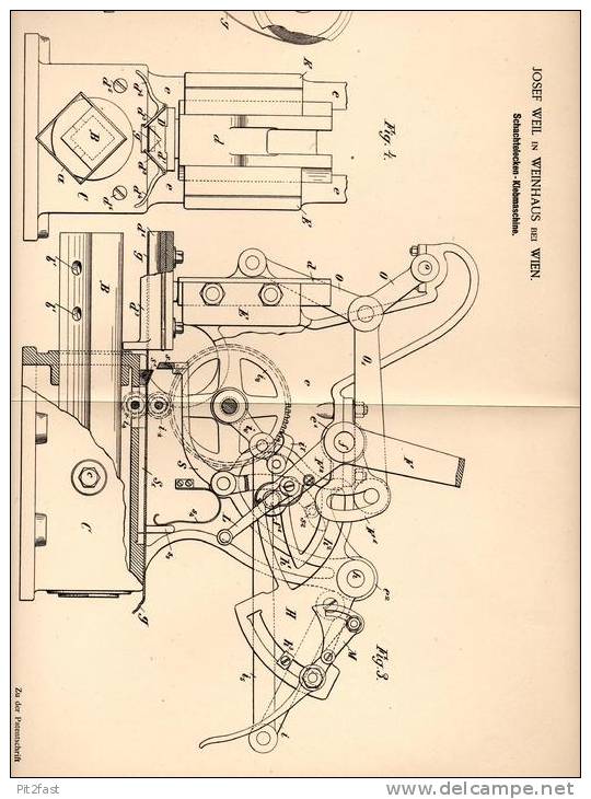 Original Patentschrift - J. Weil In Weinhaus B. Wien , 1889 , Klebemaschine Für Schachtelecken !!! - Maschinen