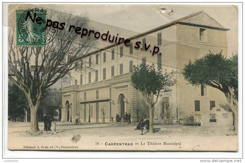 - 58 - CARPENTRAS -  Le Théâtre Municipal, Animation, Usagé, Trous Dans Le Haut, écrite, 1909, Scans. - Carpentras