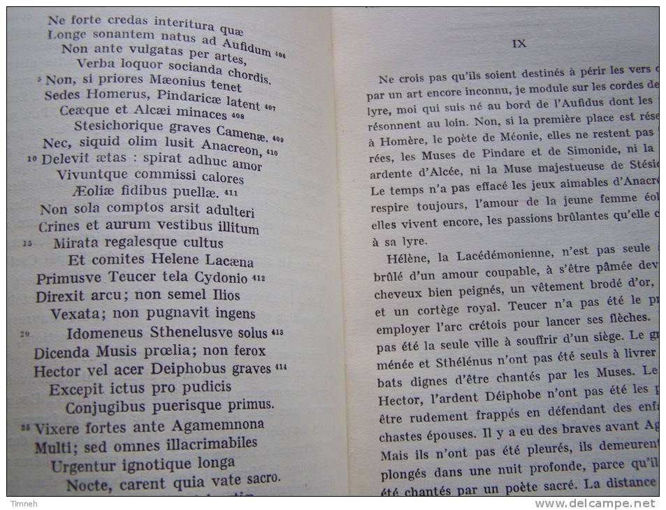 HORACE ODES ET EPODES Traduction François RICHARD Classiques GARNIER 1931 Bilingue En Miroir Français Latin - 18 Ans Et Plus