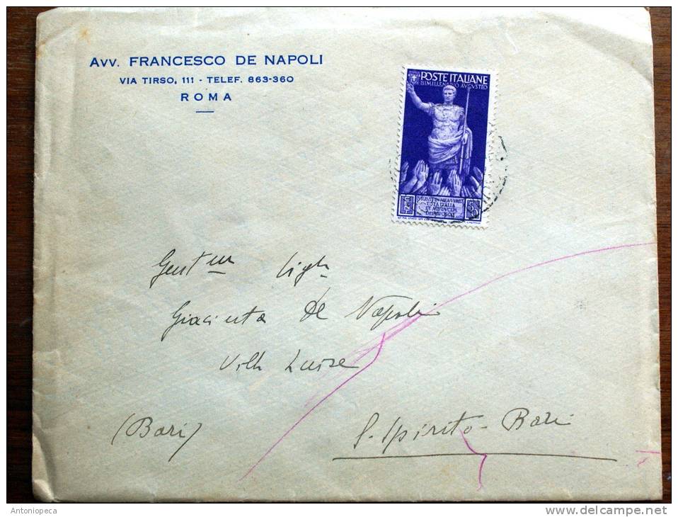 ITALIA 1937 BIMILLENARIO AUGUSTO CENT 50 - Storia Postale