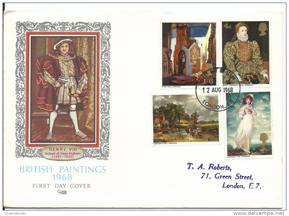 1968 British Paintings Set Of 4 Stamps On Neatly Addressed First Day Cover FDI London 12 Aug 1968 - 1952-1971 Em. Prédécimales