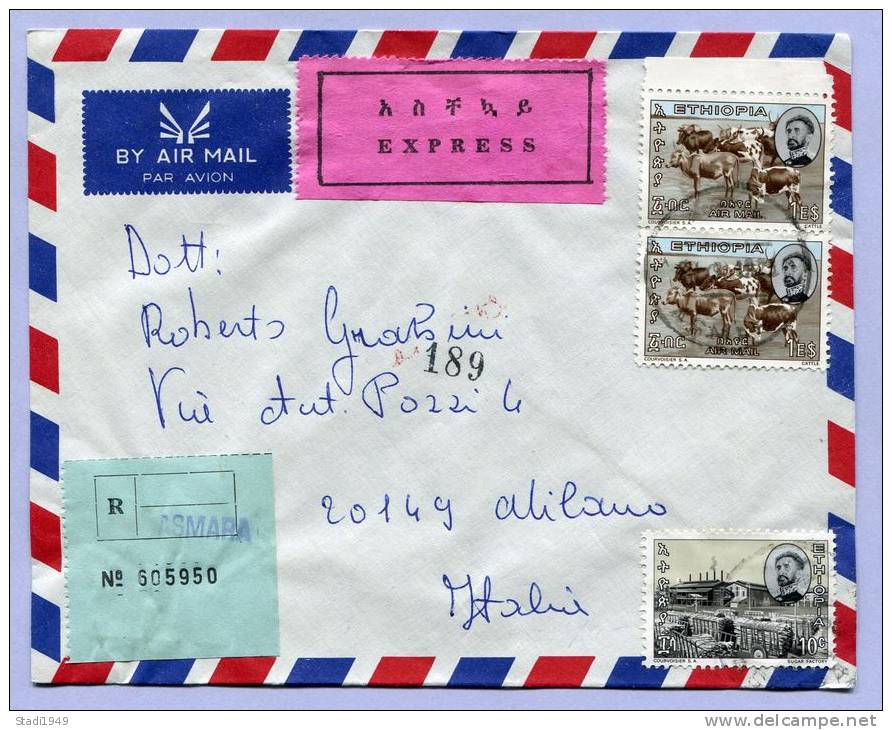 Registered Letter Air Mail Express ASMARA To MILANO Italy 1973 (125) - Ethiopia