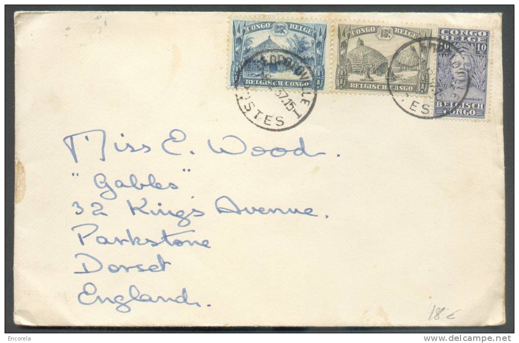 Affr. Tricolore Mixte Stanley - Villages Obl. Sc LEOPOLDVILLE S/L. Du 8-12-1937 Vers La Grande-Bretagne - 8375 - Lettres & Documents