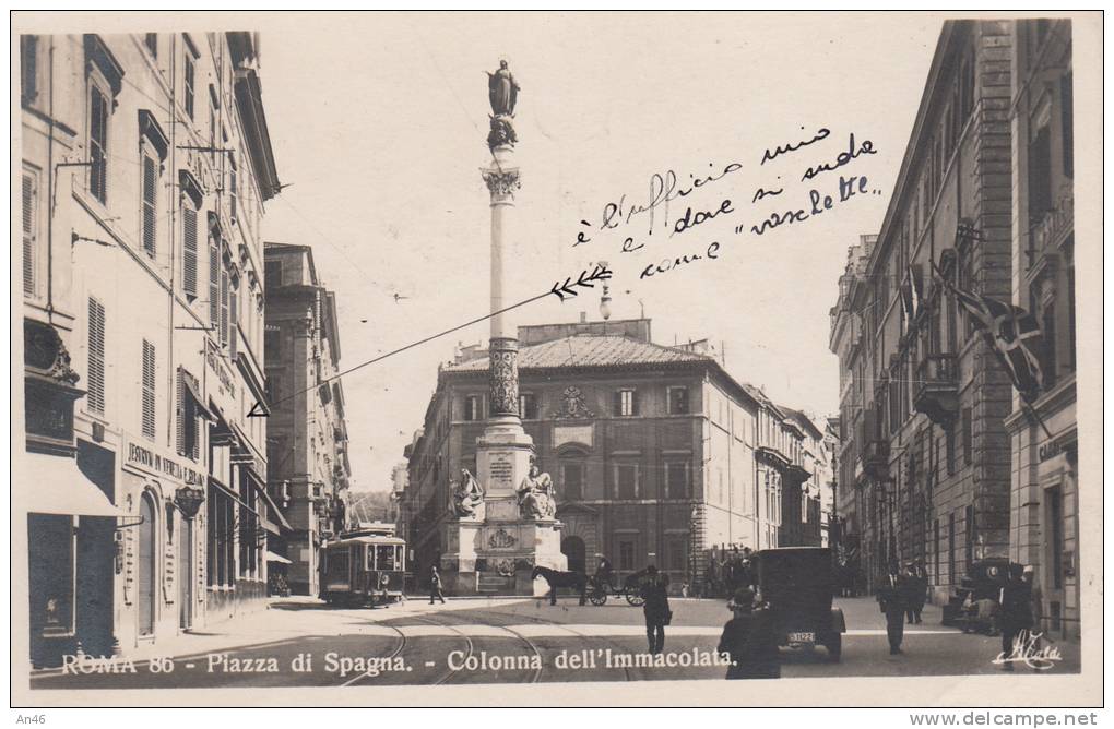 - ROMA -PIAZZA DI SPAGNA COLONNA DELL'IMMACOLATA VG 1936 BELLA FOTO D´EPOCA ORIGINALE 100% - Piazze