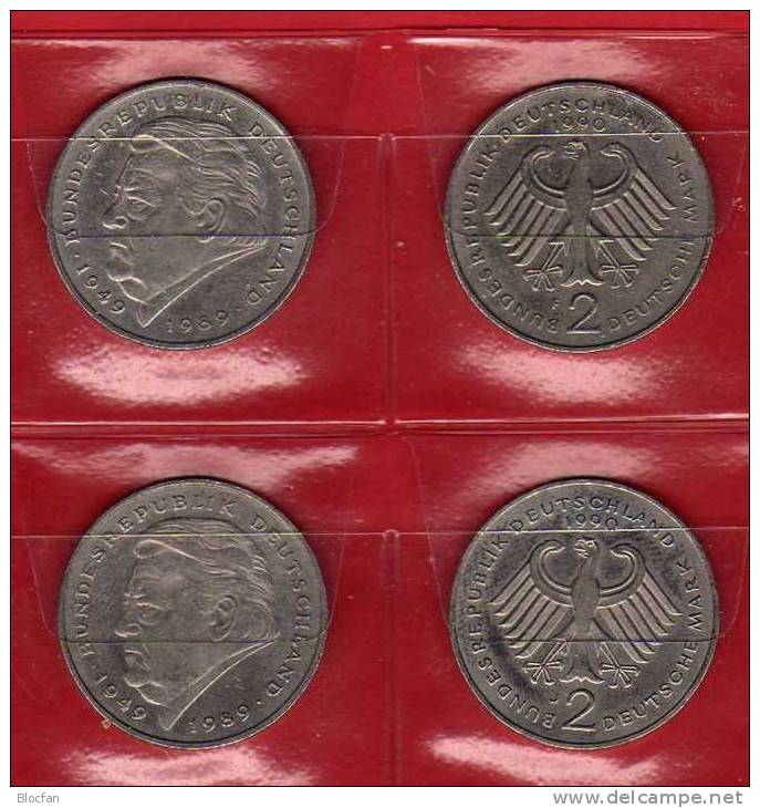 Deutschland 2 DM Franz J. Strauß 1990 Buchstabe D,F,G,J Stg 16€ Münzen Aus 4 Präge-Anstalten Extra Set Coins Of Germany - 2 Mark