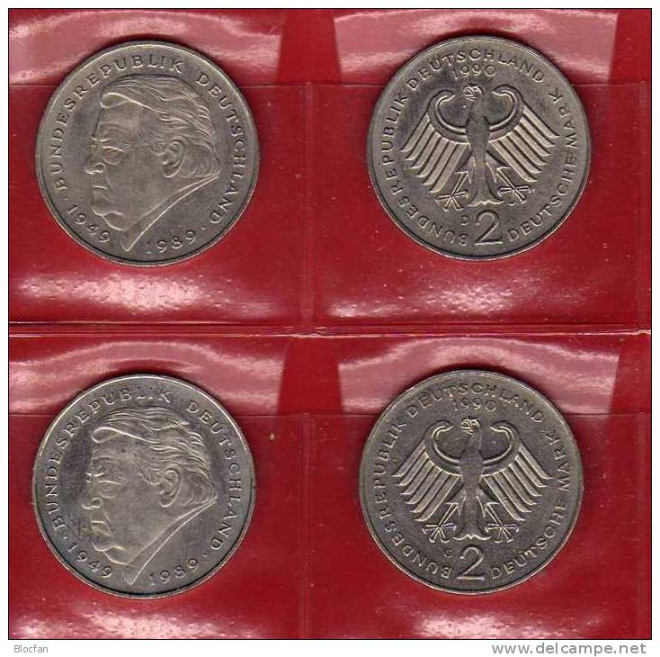 Deutschland 2 DM Franz J. Strauß 1990 Buchstabe D,F,G,J Stg 16€ Münzen Aus 4 Präge-Anstalten Extra Set Coins Of Germany - 2 Marcos