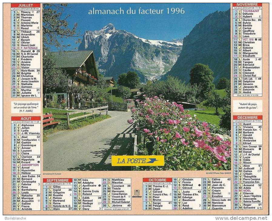 Calendrier La Poste 1996 / Photos Alpes, Haute Savoie 74 (cheval, Attelage, Neige) - Suisse Grindelwald - Grand Format : 1981-90