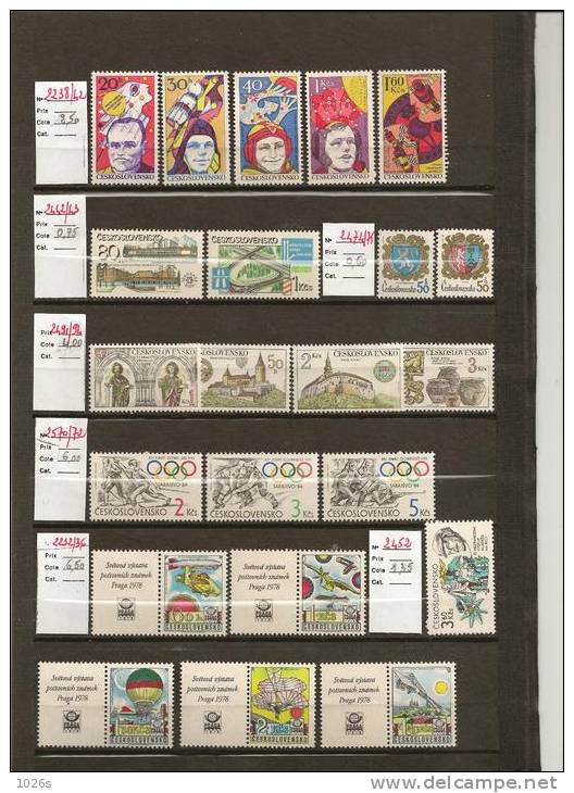 LOT TIMBRES DE TCHECOSLOVAQUIE NEUFS SANS TRACE DE CHARNIERE - Unused Stamps