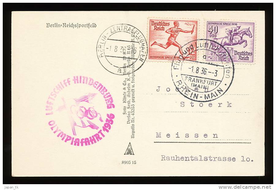 DEUTSCHES REICH  Zeppelin Olympiafahrt 1936 Luftschiff Hindenburg - Postkarte Olympisches Dorf - Luchtpost & Zeppelin