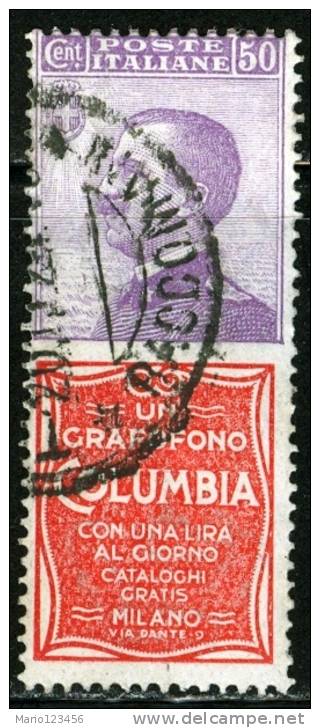 REGNO D’ITALIA, FRANCOBOLLI PUBBLICITARI, COLUMBIA, 1924, FRANCOBOLLO USATO, Scott 105c, Sassone 11 - Pubblicitari