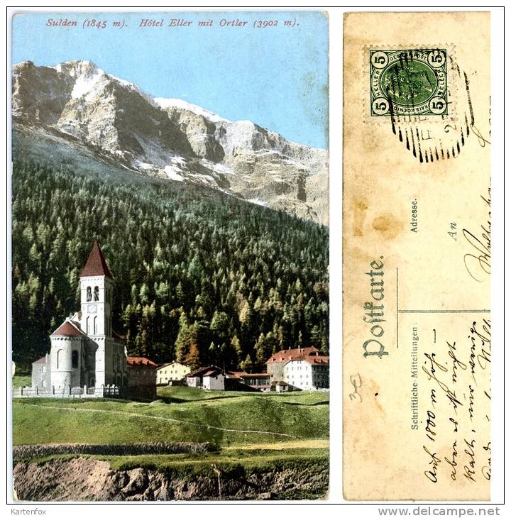Sulden, Hotel Eller Mit Ortler, Südtirol, Alpen, Ostalpen,24.12.1907, Amonn M 7482 - Trento