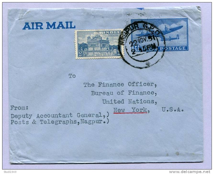 Air Mail Letter INDIA To New York 1951 (134) - Briefe U. Dokumente