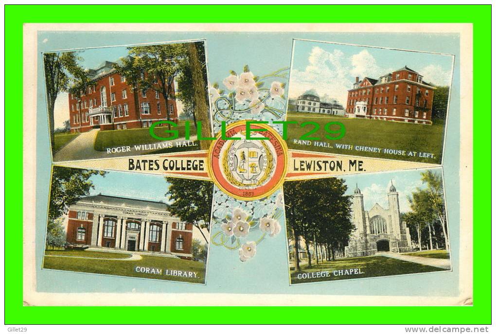 LEWISTON, MAINE - 4 MULTIVIEWS, BATES COLLEGE - TRAVEL IN 1920 - C.T. AMERICAN ART - - Lewiston