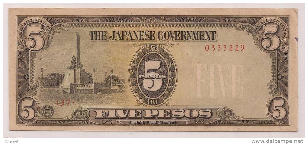 PHILIPPINES - 1943  JAPANESE OCCUPATION - WWII - # 110 - 5 PESOS - UNC - With Cancel At Back COMPILED By.. (see Scan 3) - Philippines