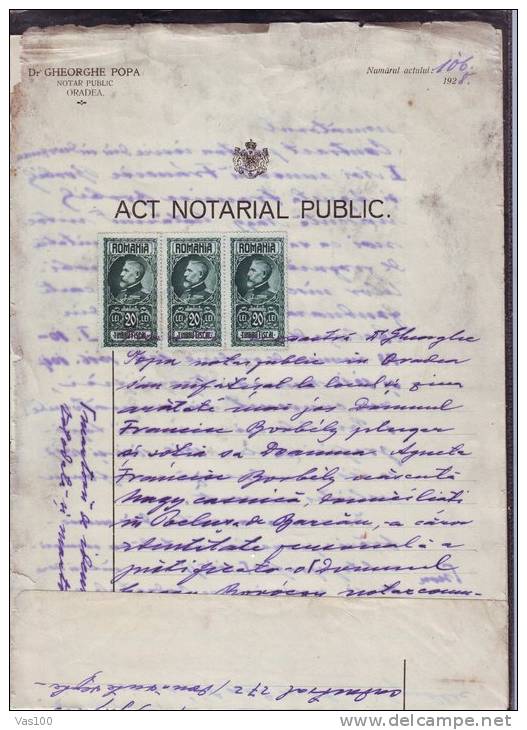 FISCAUX, REVENUES,DOCUMENT ,3 STAMPS,1928,ROMANIA - Fiscales