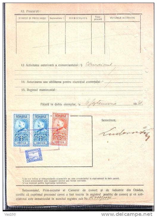 FISCAUX, REVENUES,DOCUMENT ,4 STAMPS,1931,ROMANIA - Fiscales