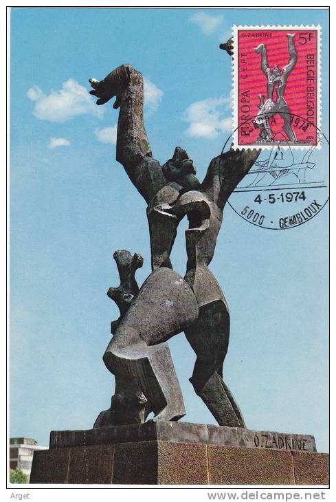 CARTE  MAXIMUM BELGIQUE  N°Yvert 1707 (Sculpture De ZADKINE) Obl Sp Ill  1er Jour 1974 - 1951-1960