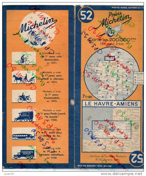 Carte Géographique MICHELIN - N° 052 LE HAVRE - AMIENS - 1943 - Cartes Routières