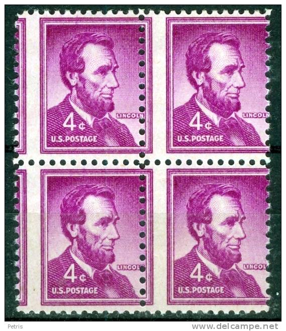 USA 1954 A. Lincoln 4c Error, Variety Shift Perforation - Lot. 1293 - Errors, Freaks & Oddities (EFOs)