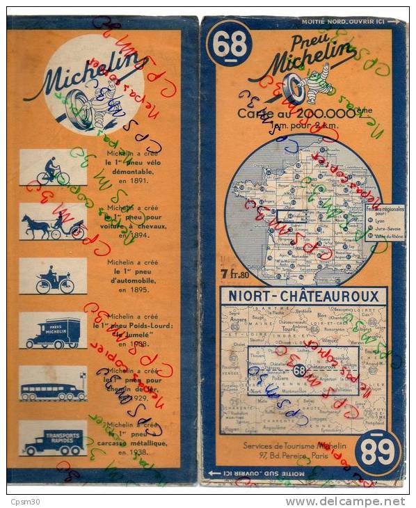 CARTE Géographie Michelin - N° 068 - NIORT - CHATEAUROUX - 1941 - Cartes Routières