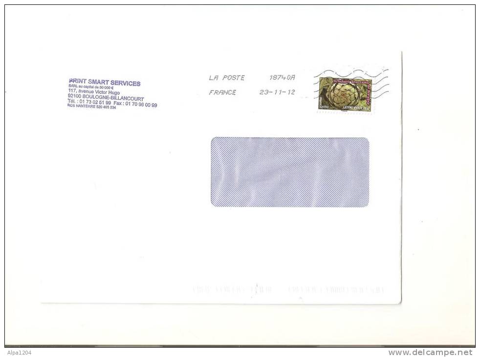 ENVELOPPE AVEC TIMBRE LETTRE VERTE  "ARTICHAUT GROS CAMUS DE BRETAGNE- ANNEE 2012  - OBLITERE BON ETAT - Covers & Documents