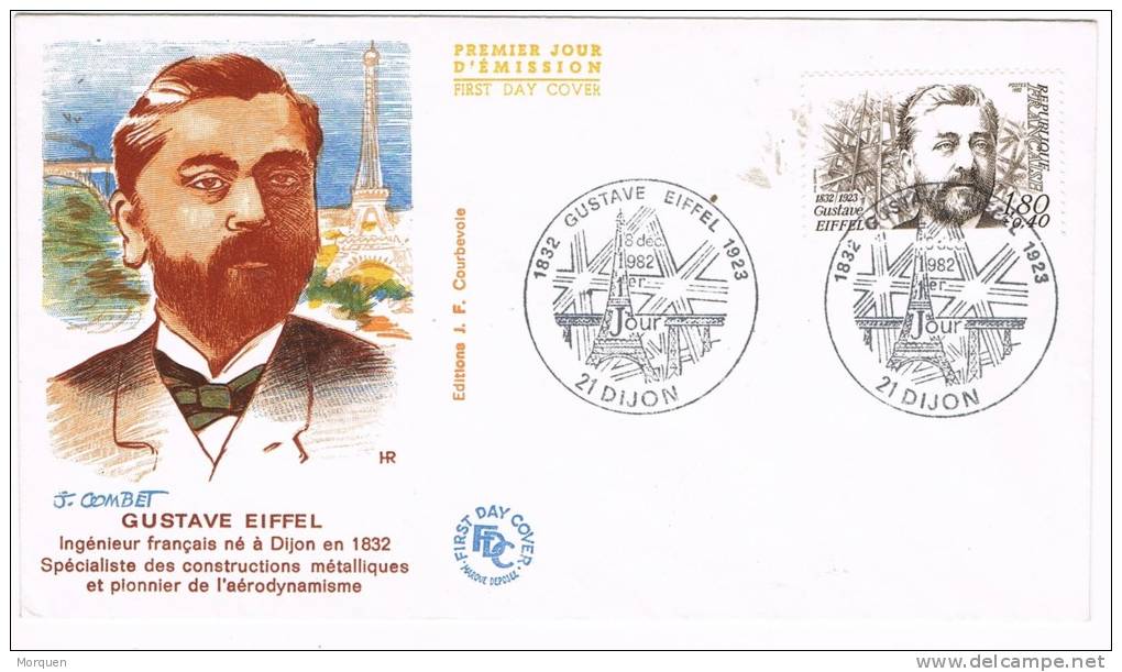 0394. Carta F.D.C. DIJON (France) 1982. Tour Eiffel - 1980-1989