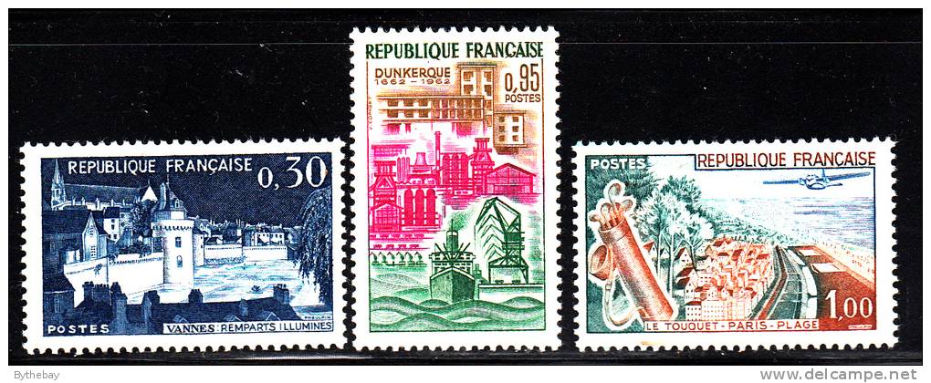 France MNH Scott #1025-1027 Set Of 3 30c Ramparts Of Vannes, 95c Dunkirk, 1fr Paris Beach Le Touquet - Unused Stamps