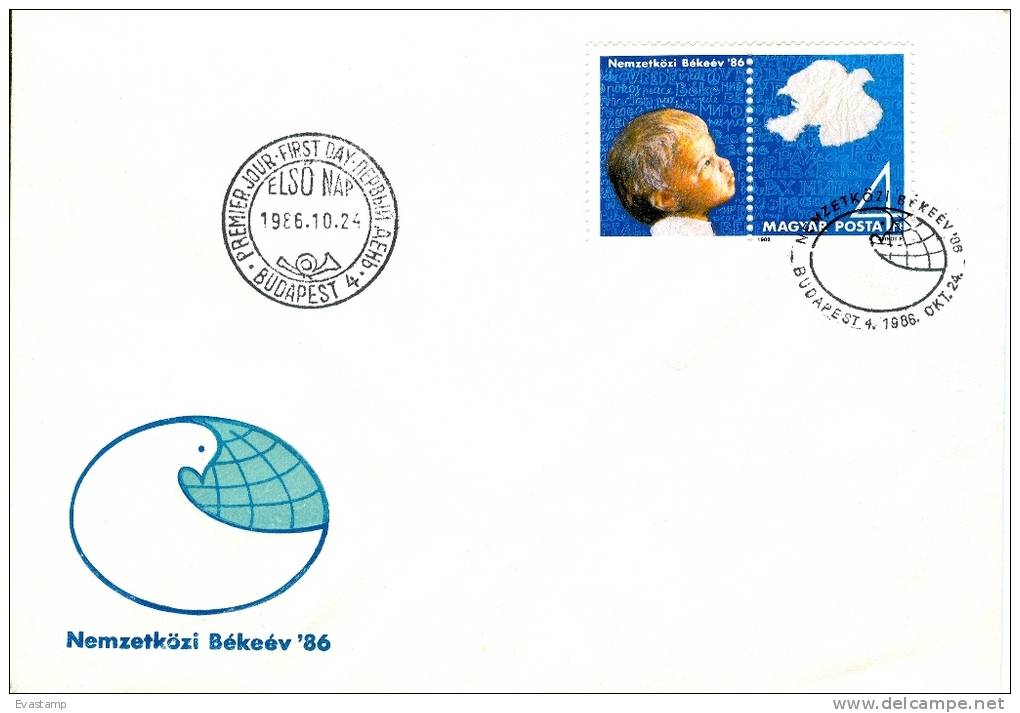 HUNGARY - 1986. FDC - International Peace Year - Stamp With Label - FDC