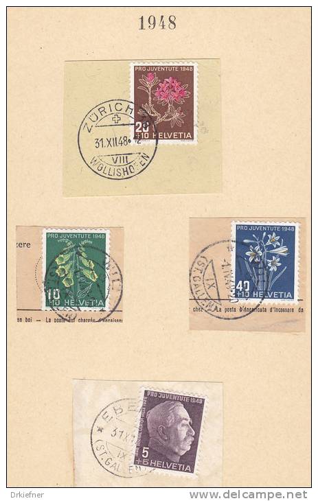 Schweiz 514-517, Pro Juventute 1948, Gestempelt Auf Briefstücken - Lettres & Documents