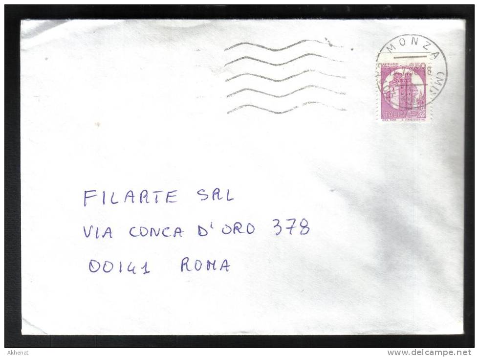2RG3 - REPUBBLICA , Castelli Bobina : 650 Lire Da Monza 11/7/1988 . VARIETA' TAGLIO ALTO - 1981-90: Marcophilia