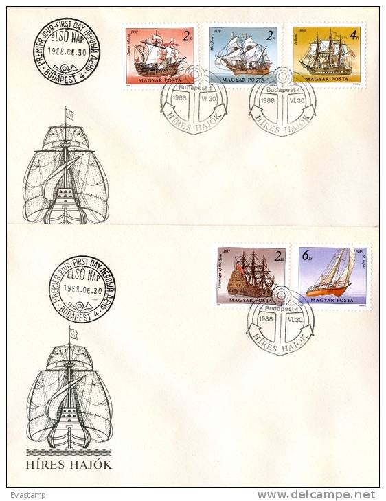 HUNGARY - 1988. FDC Set - Famous Sails/Ships - Santa Maria,Mayflower,Jylland - FDC