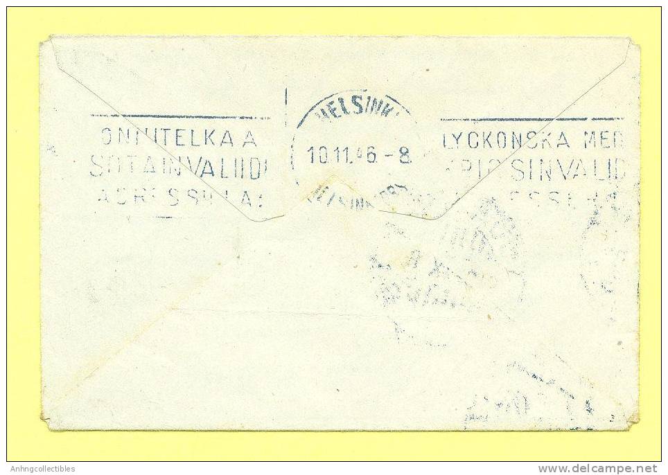 Finland Cover 1946 Postmark With "say Hello With A Card That Supports The War Invalids" - Storia Postale