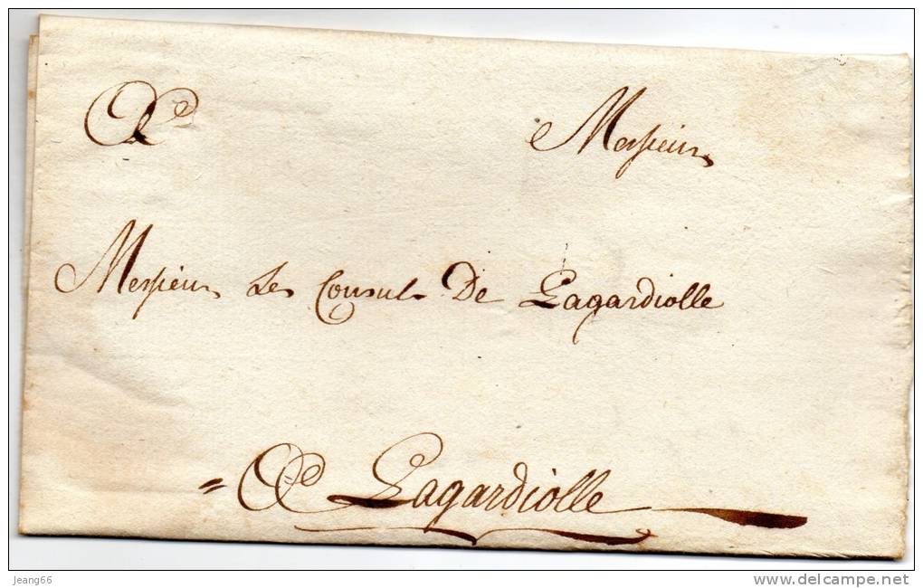 Lettre Portée Avec Corresp. De LAVAUR Le 2 Sept. 1777 "Vous Donnerez 2 Sols Au Porteur". - 1701-1800: Vorläufer XVIII