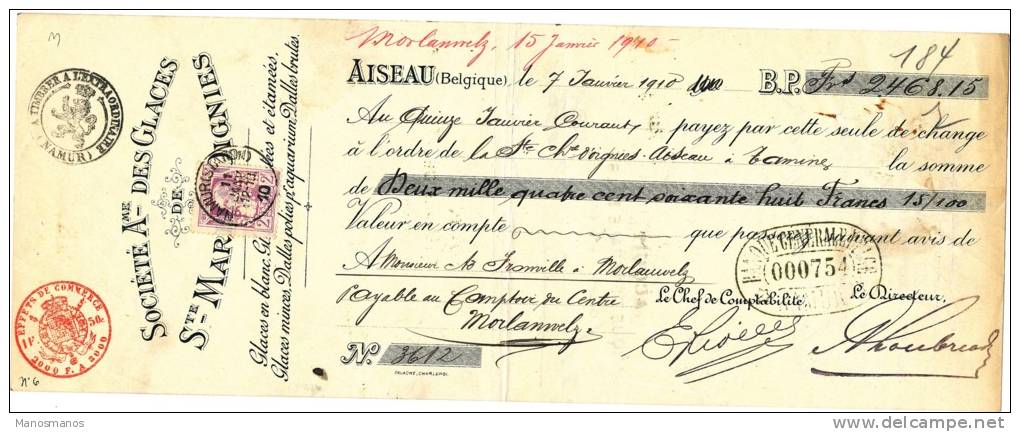 165/20 - Lettre De Change TP Grosse Barbe 2 Francs PERFORE B. G. B. - NAMUR Station 1910 Ex OIGNIES AISEAU - 1863-09