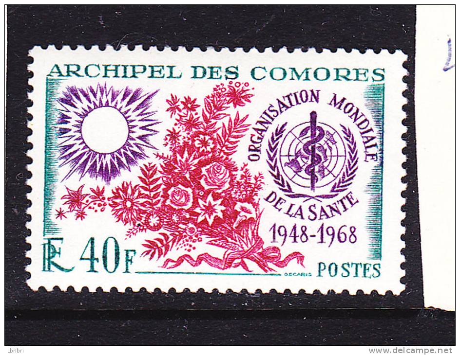 COMORES 40F VERT EMERAUDE VIOLET ET CARMIN 20E ANNIVERSAIRE DE L''OMS NEUF SANS CHARNIERE - Unused Stamps