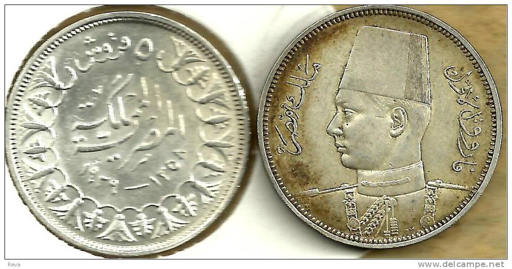 EGYPT 5 PIASTRES INSCRIPTIONS FRONT YOUNGER KING HEAD BACK 1939-1358 EF AG SILVER KM? READ DESCRIPTION CAREFULLY !!! - Egipto