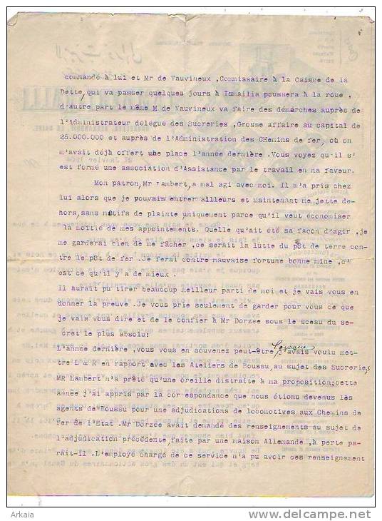 Bruxelles-Egypte- Le Caire - 1904 - Lambert Et Ralli - 2 Pages - Locomotives - Chaudières - Sonstige & Ohne Zuordnung