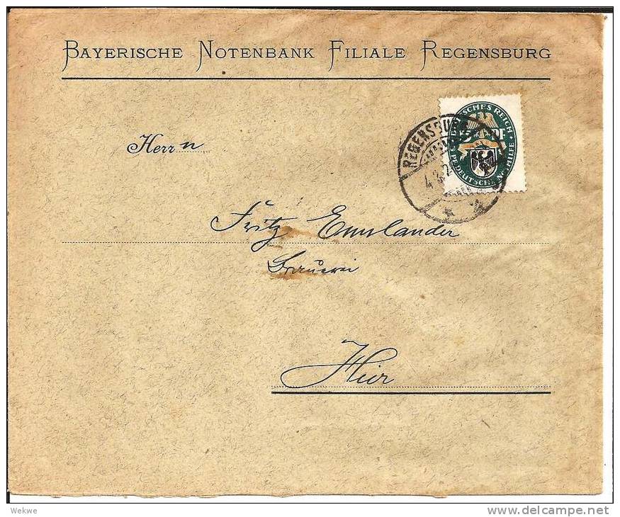 W-089 / Ortsbrief Regensbur 1929 Mit 15 Pfg. Nothilfe (Luebecker Wappen) - Briefe U. Dokumente