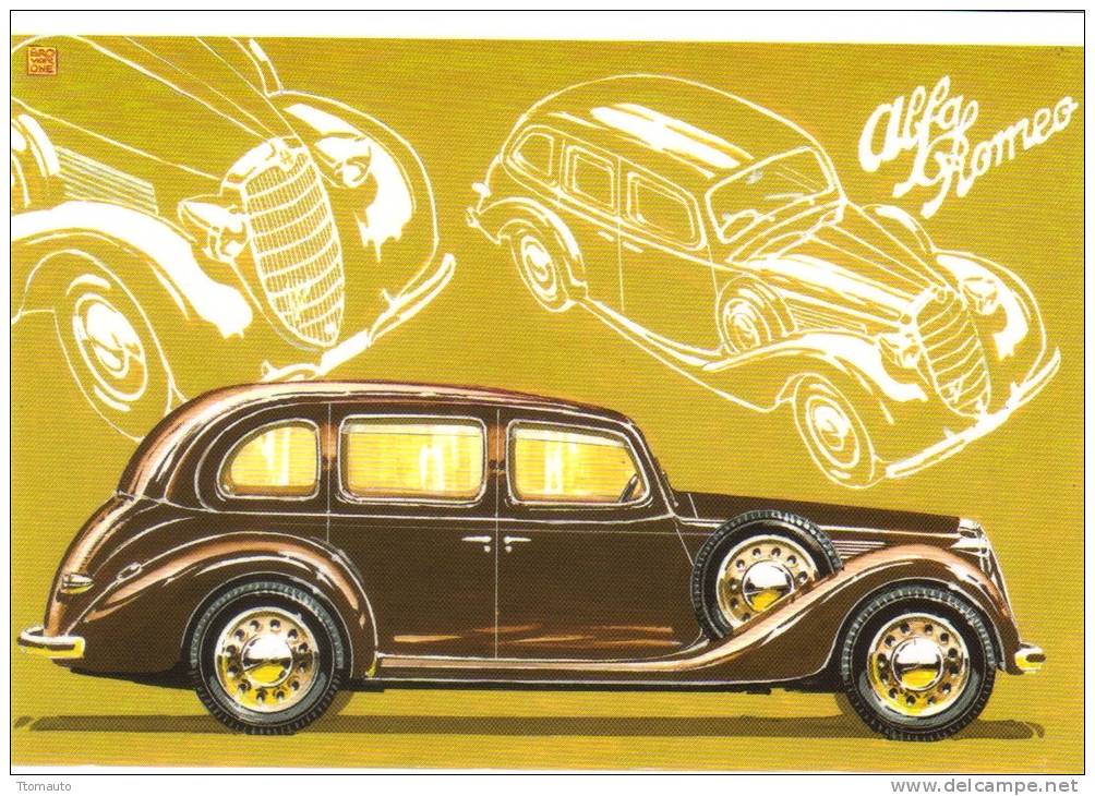 Alfa Romeo 2500  Limousine  -  1939   -  Illustrateur Aldo Brovarone  -  Carte Postale - Voitures De Tourisme