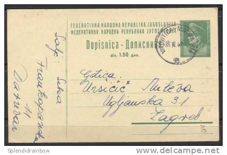 AK YUGOSLAVIA-postal Stationery- VIROVITICA-213 B - 1947 - Postal Stationery