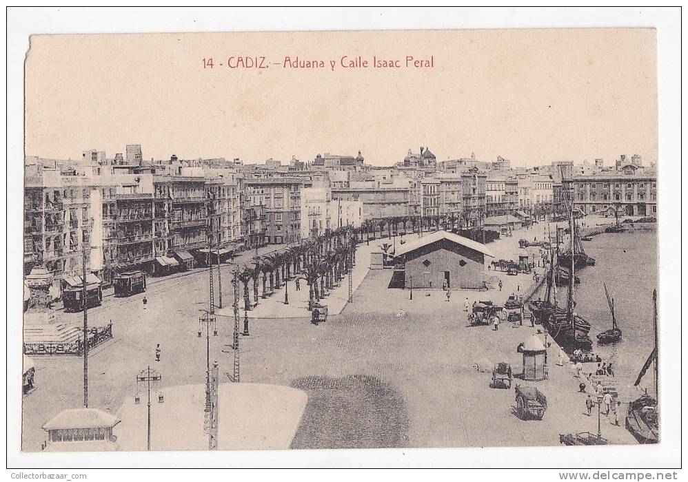 Espa&ntilde;a Tarjeta Postal Cadiz  Aduana Y Calle Isaac Peral - Postcard AK Cpa (W3_642) - Cádiz