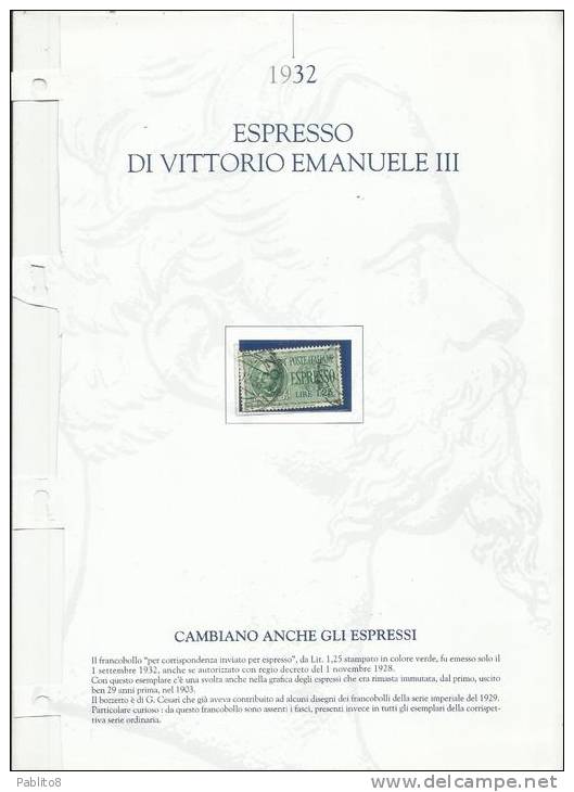 ITALY ITALIA REGNO ESPRESSI 1932 ESPRESSO LIRE 1,25 USATO SU FOGLIO ESPLICATIVO - Eilsendung (Eilpost)