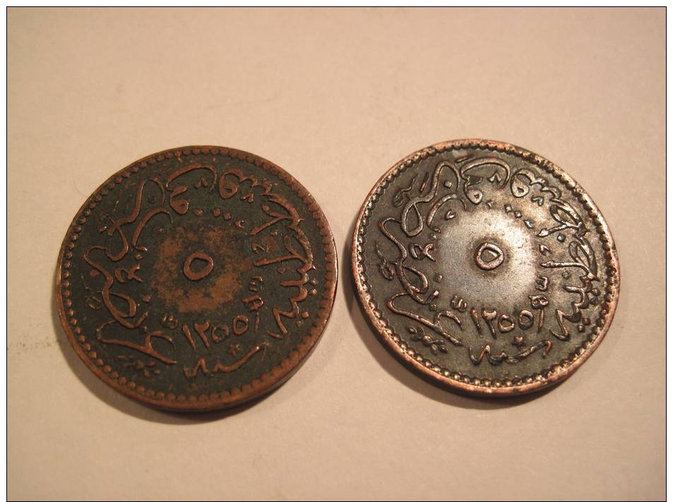 TURQUIE TURKEY , Lot De 2 Pièces De 5 Para  ABDUL MEIJID , AH 1255 , Bronze (TBC) - Turkey