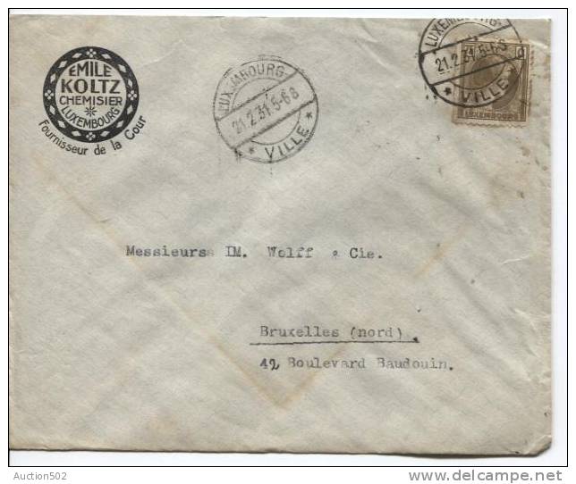 TP 75c S/Lettre Commerciale Chemisier Emile Koltz à&c.Luxembourg Ville Du 21/2/1931 V.BXL PR66 - Lettres & Documents