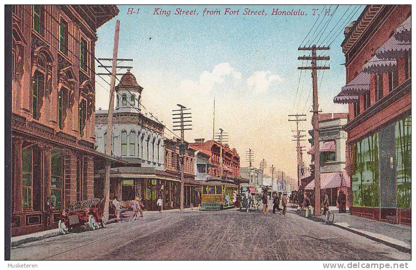 ## United States PPC HI - King Street From Fort Street, Honolulu T.H. Tram Tramways (2 Scans) - Honolulu